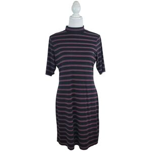 White House Black Market WHBM Black Purple White Striped Dress Mini Short